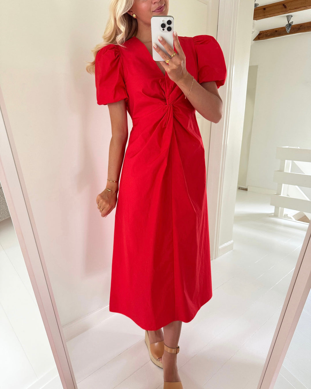 Y.A.S kjole stray ss midi tomato