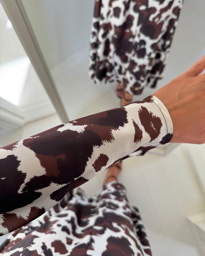 Y.A.S kjole pella ls long star white/cow print