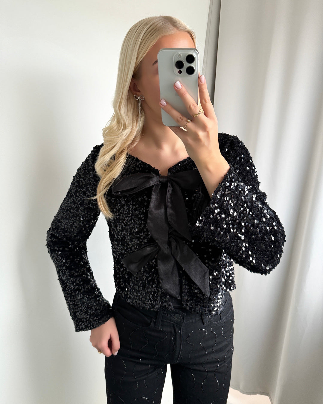 JDY bluse sara bow sequins black/black bow