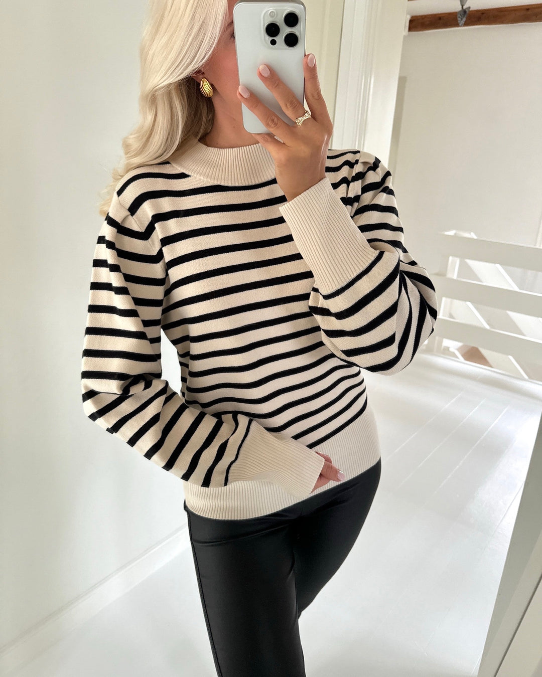Y.A.S striktrøje fonny ls birch/black stripes