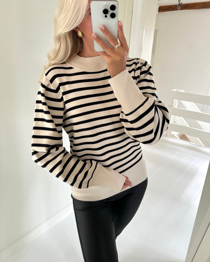 Y.A.S striktrøje fonny ls birch/black stripes
