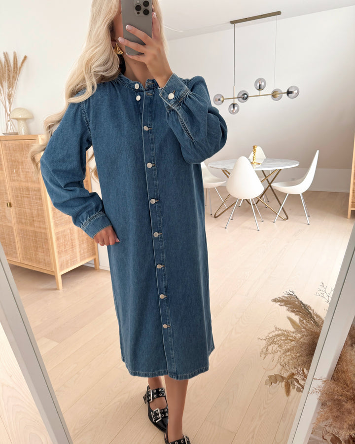 Only kjole beate ls midi medium blue denim