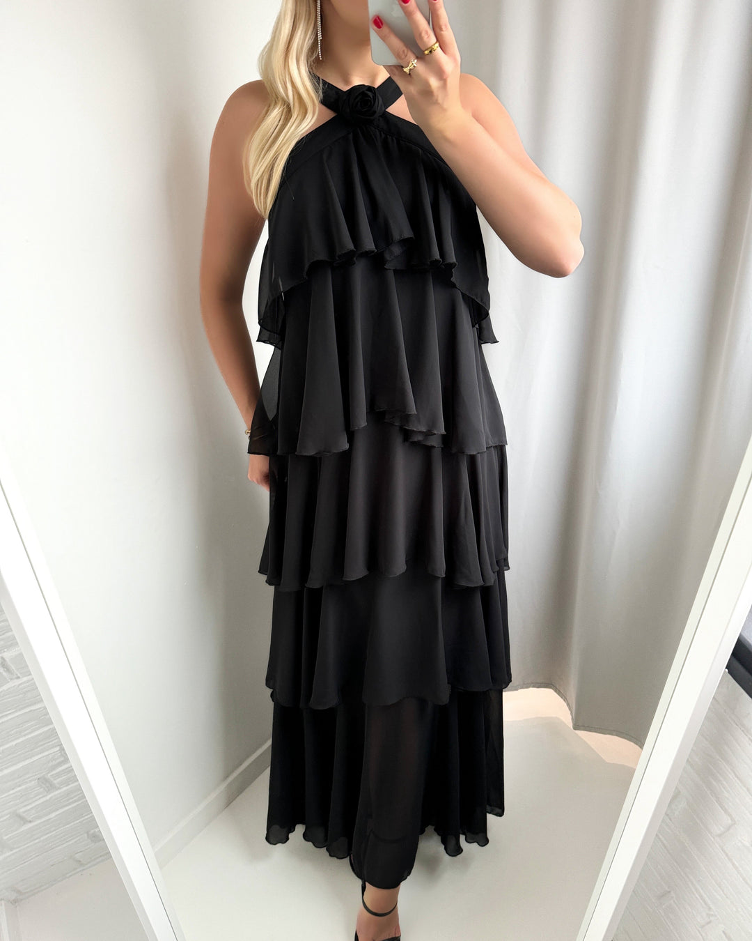 Vero Moda kjole felicia ruffle maxi black