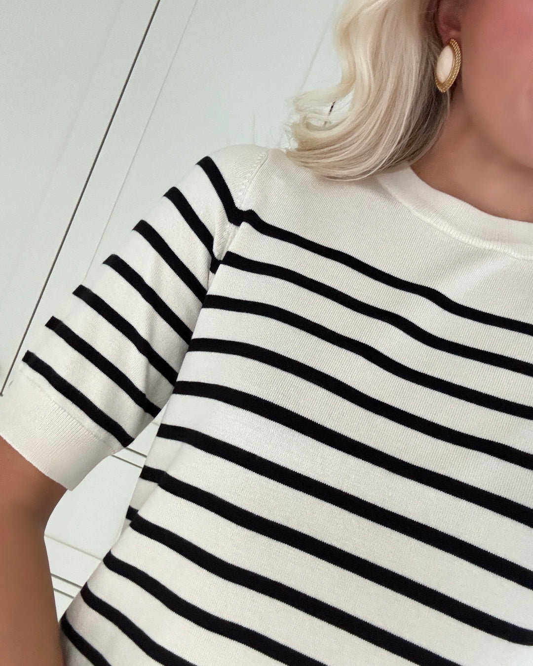 Y.A.S striktrøje lena ss knit birch/black stripes