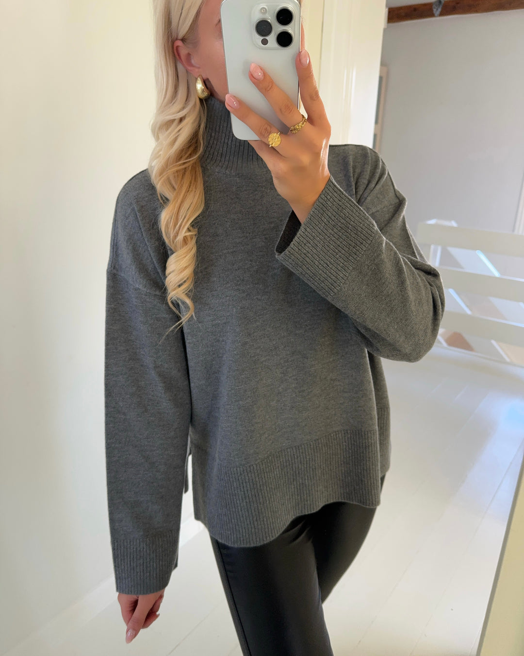 Only sweater coco life ls high neck cc knit medium grey/melange