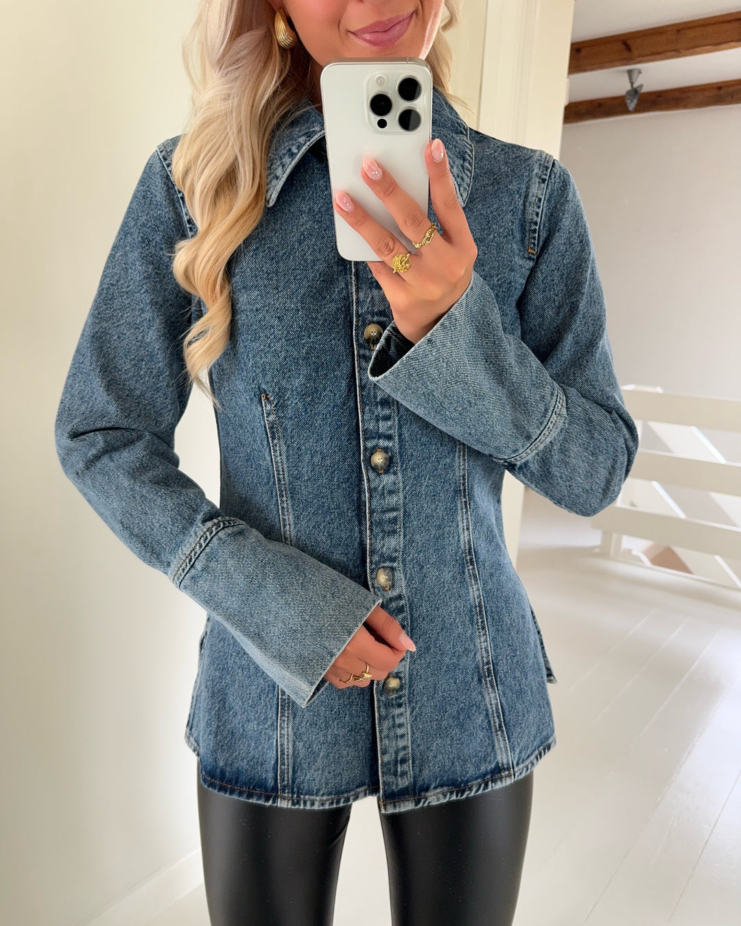 Only skjorte nara ls fitted medium blue denim