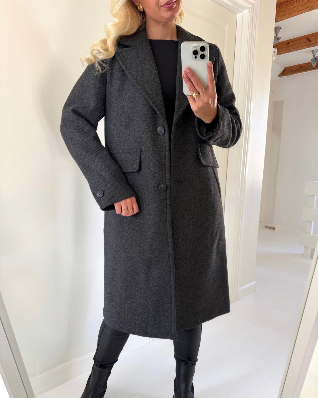 Vero Moda jakke una long wool blend dark grey melange