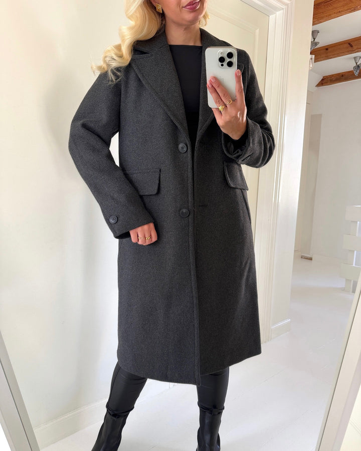 Vero Moda jakke una long wool blend dark grey melange