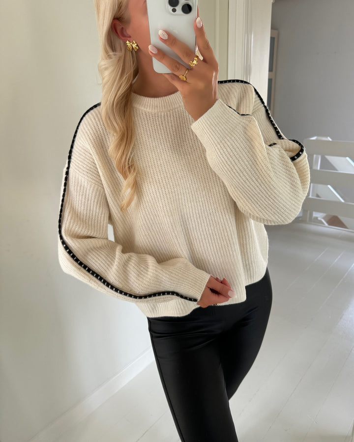 Vero Moda striktrøje zora ls o-neck birch/w. chocolate