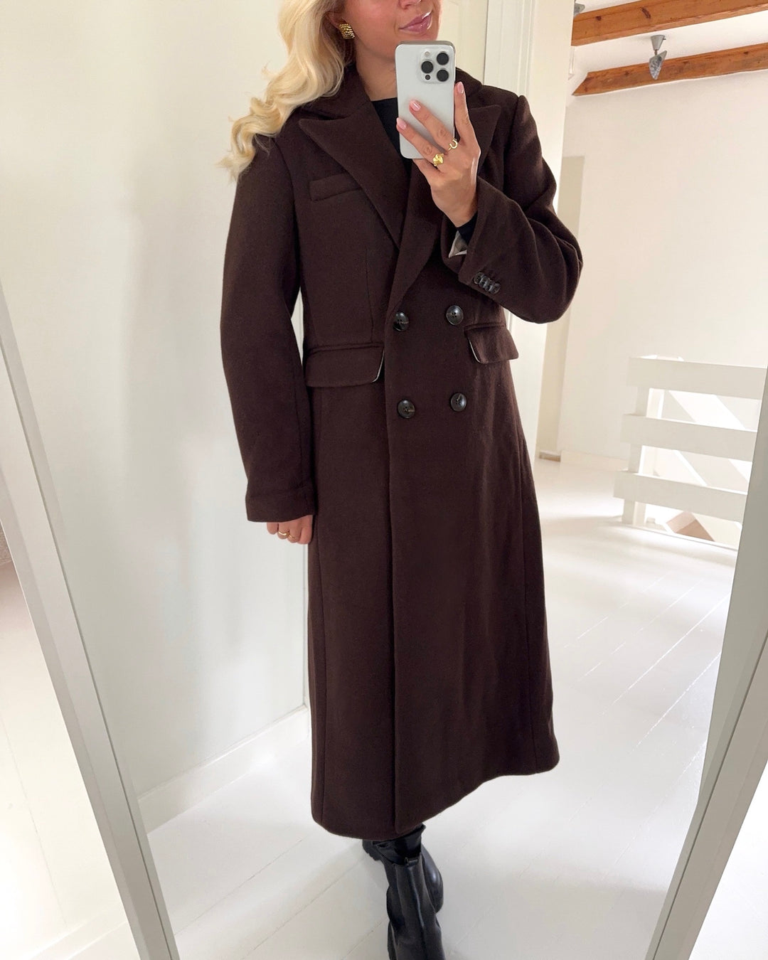 Y.A.S jakke royla ls wool blend long coffee bean