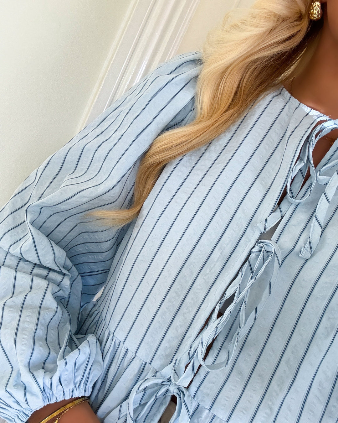 Pieces top agnete ls o-neck tie d2d wvn cashmere blue/maritime b