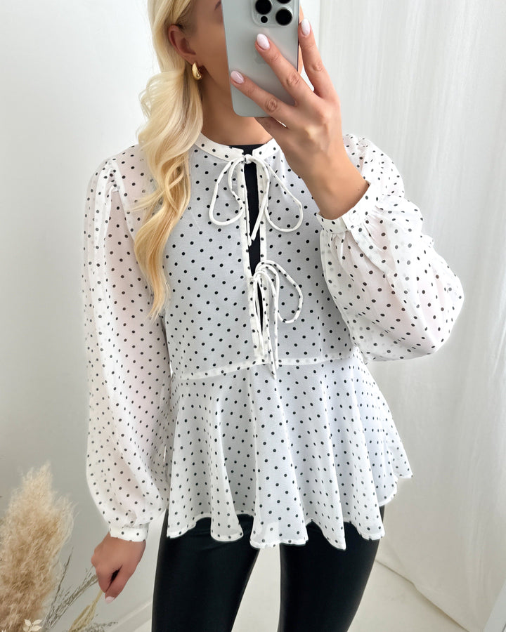 Only bluse isabella ls string white/black dot