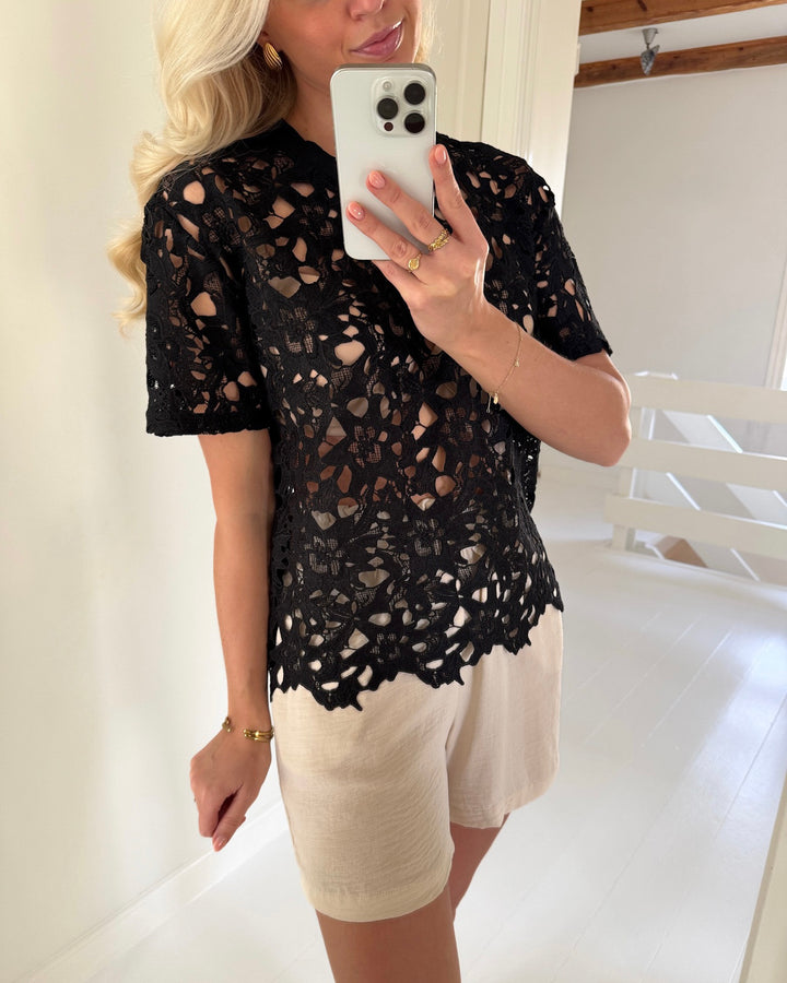 JDY t-shirt vanya ss lace black