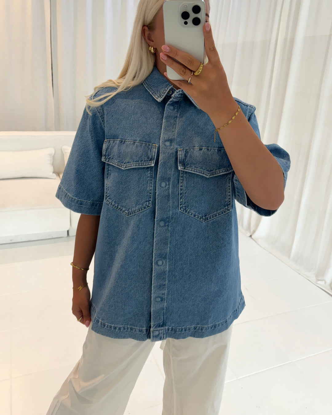 Only denim skjorte sophie oversize s/s light blue denim - FORUDBESTILLING LEV. UGE 41