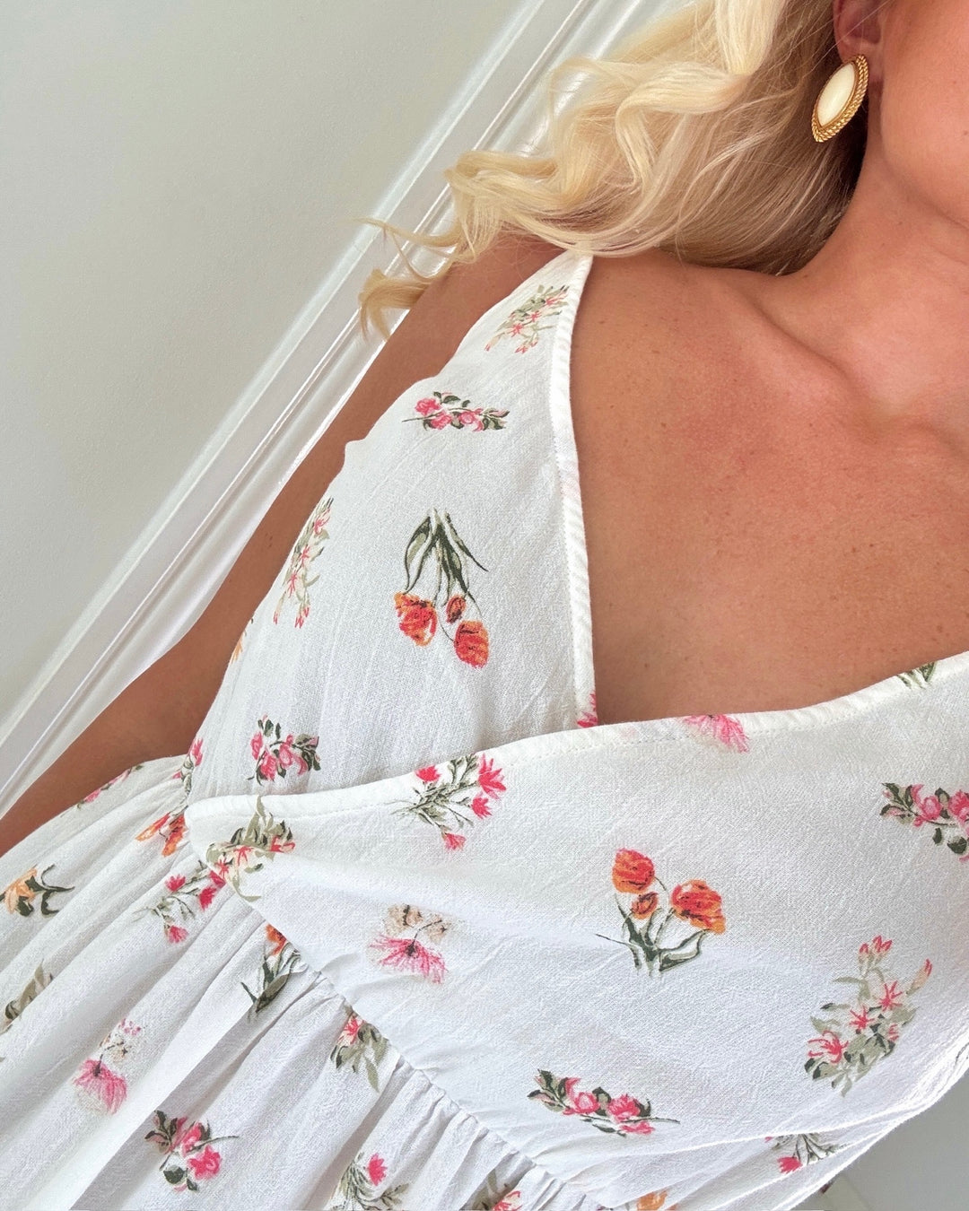 Pieces kjole emma strap ankle bright white/flower