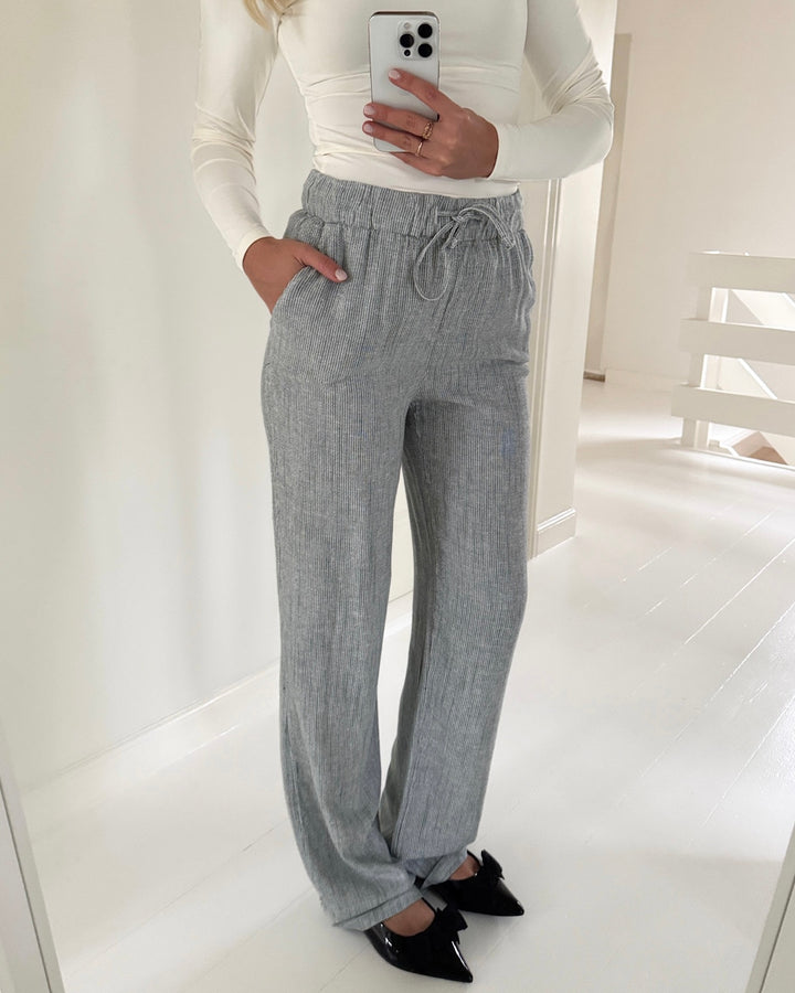 Vero Moda bukser line mr wide linen mix stripe laurel wreath snow white