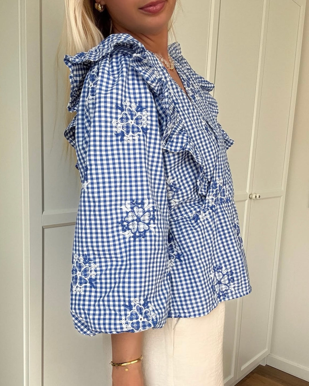 Y.A.S top ginga 3/4 s.-ex dazzling blue/w checks