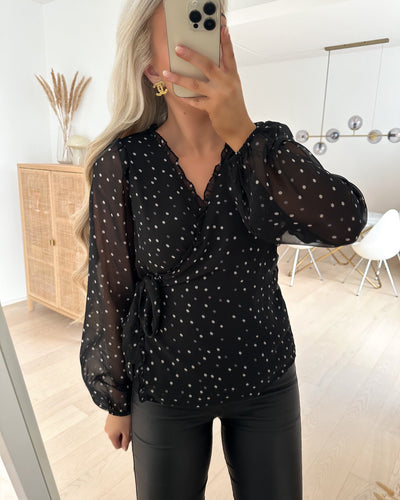 Vera ls wrap top black/annie dott