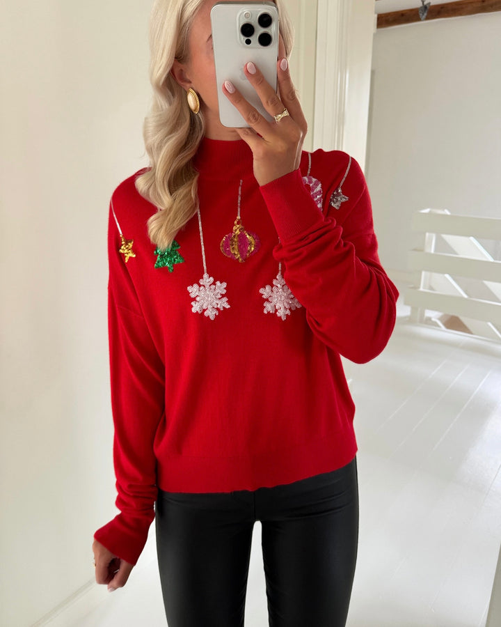 Vero Moda striktrøje newqueenguard chinese red/w. sequins