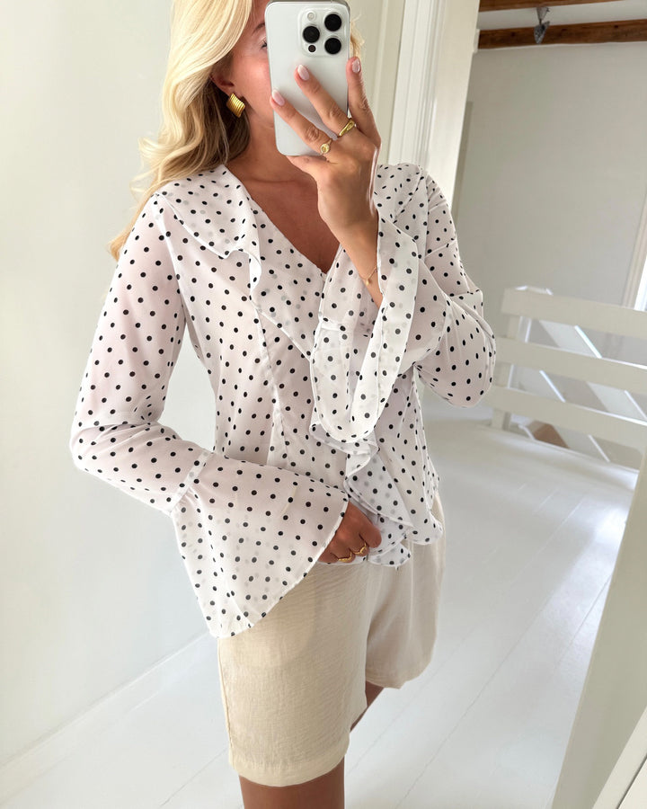 Vero Moda bluse willow ls frill snow white black dot
