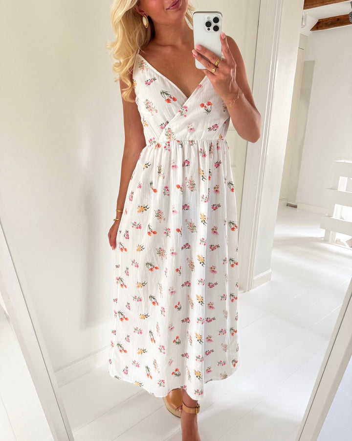 Pieces kjole emma strap ankle bright white/flower