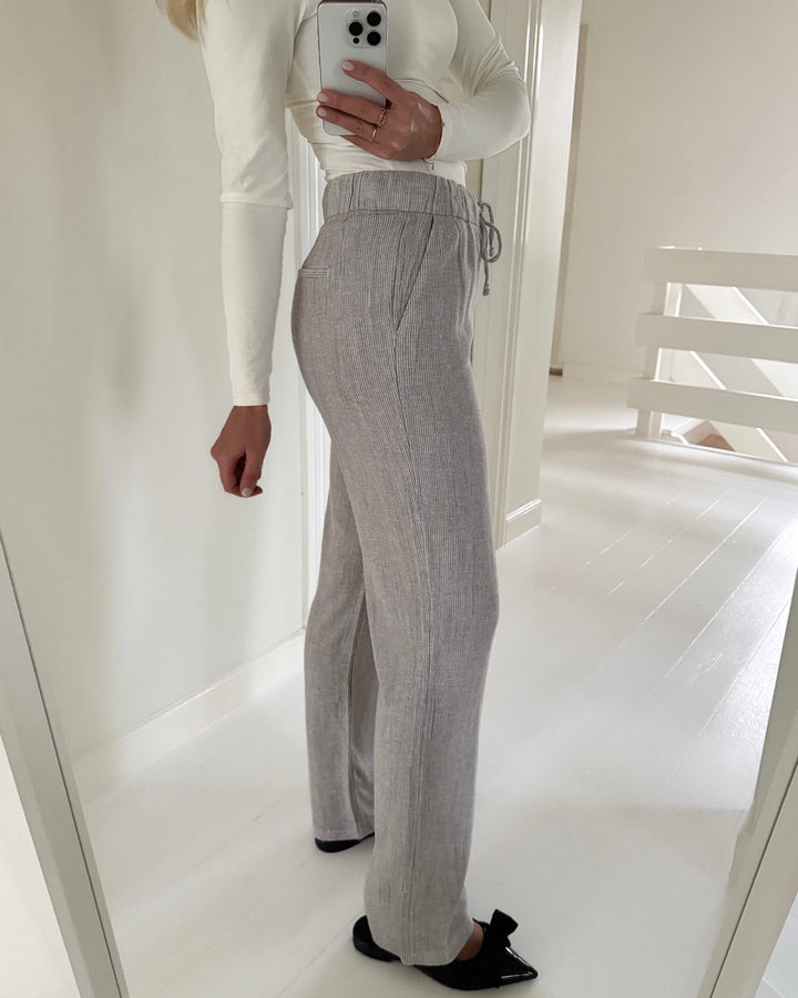 Vero Moda bukser line mr wide linen mix stripe moon rock snow white