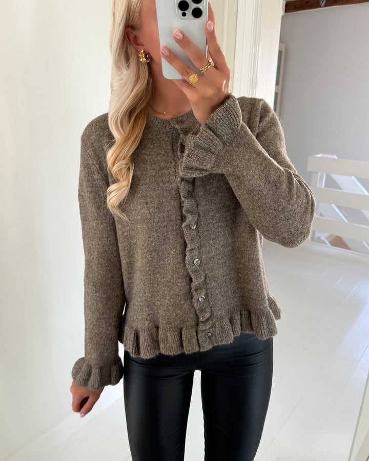 Only cardigan rima life ls frill butto cardi cs knt walnut/melange/dt