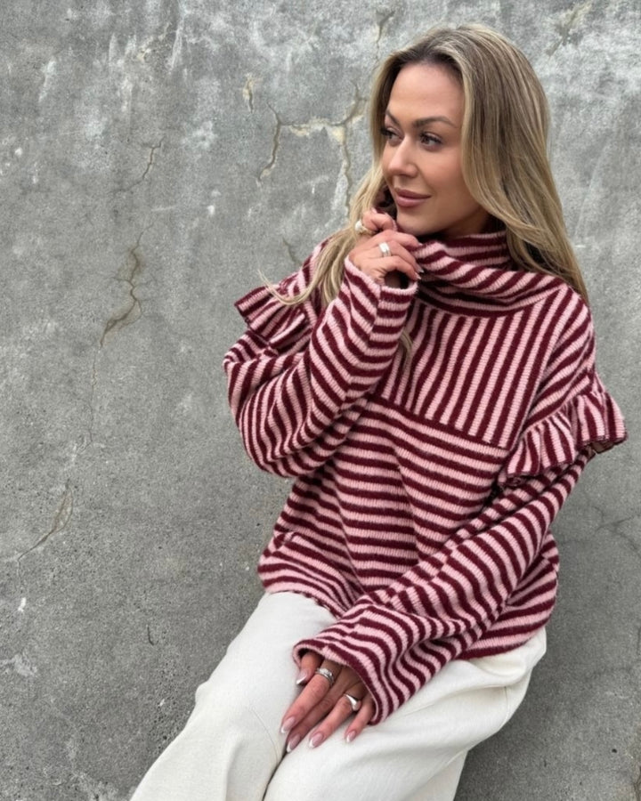 Stories from the Atelier striktrøje my moments bordeaux/pink