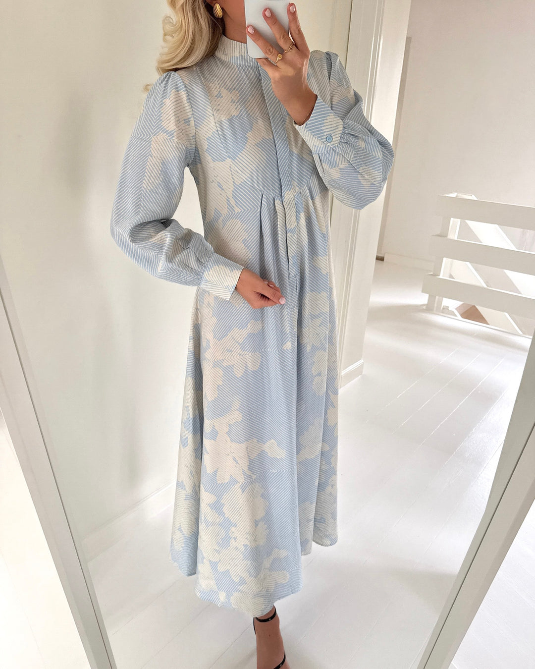 JDY kjole troya life ls maxi powder blue/graphic creme