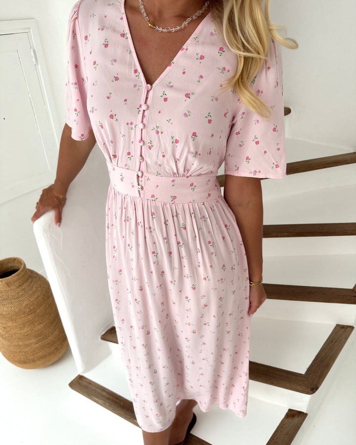 Pieces kjole tala ss midi roseate spoonbill/flower - FORUDBESTILLING LEV. UGE 18