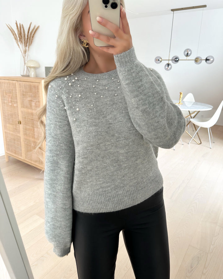 JDY striktrøje pearl raglan pearl knit light grey melange