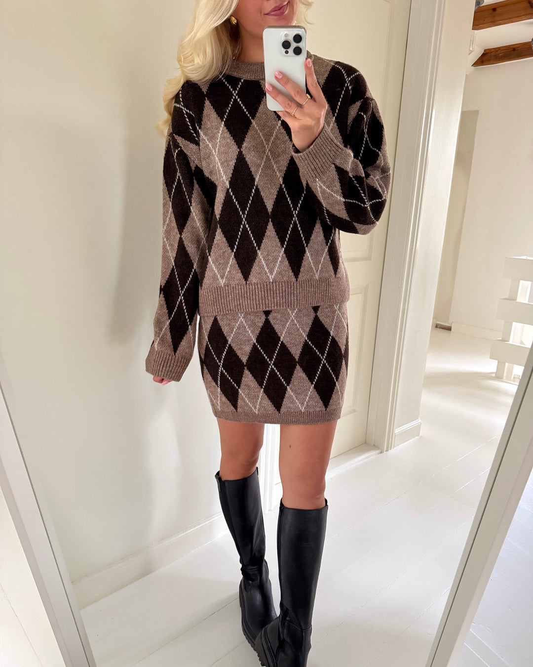 JDY nederdel bianka hw knit chocolate torte argyle