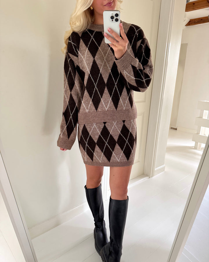 JDY nederdel bianka hw knit chocolate torte argyle