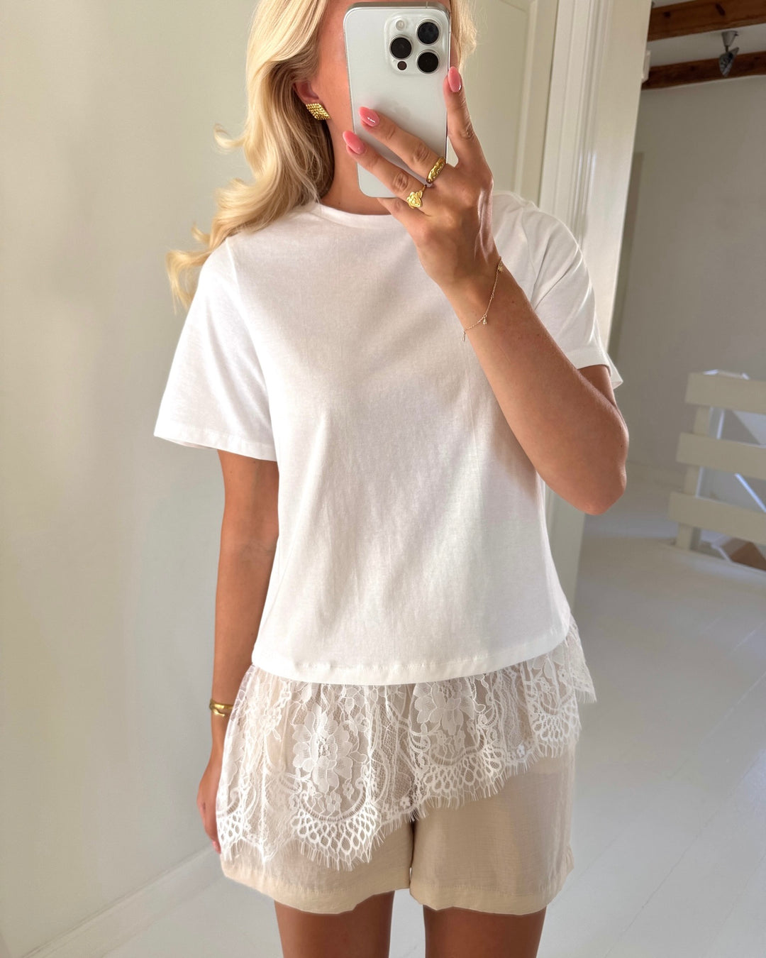 Vero Moda t-shirt brit ss o-neck lace snow white/dtm lace