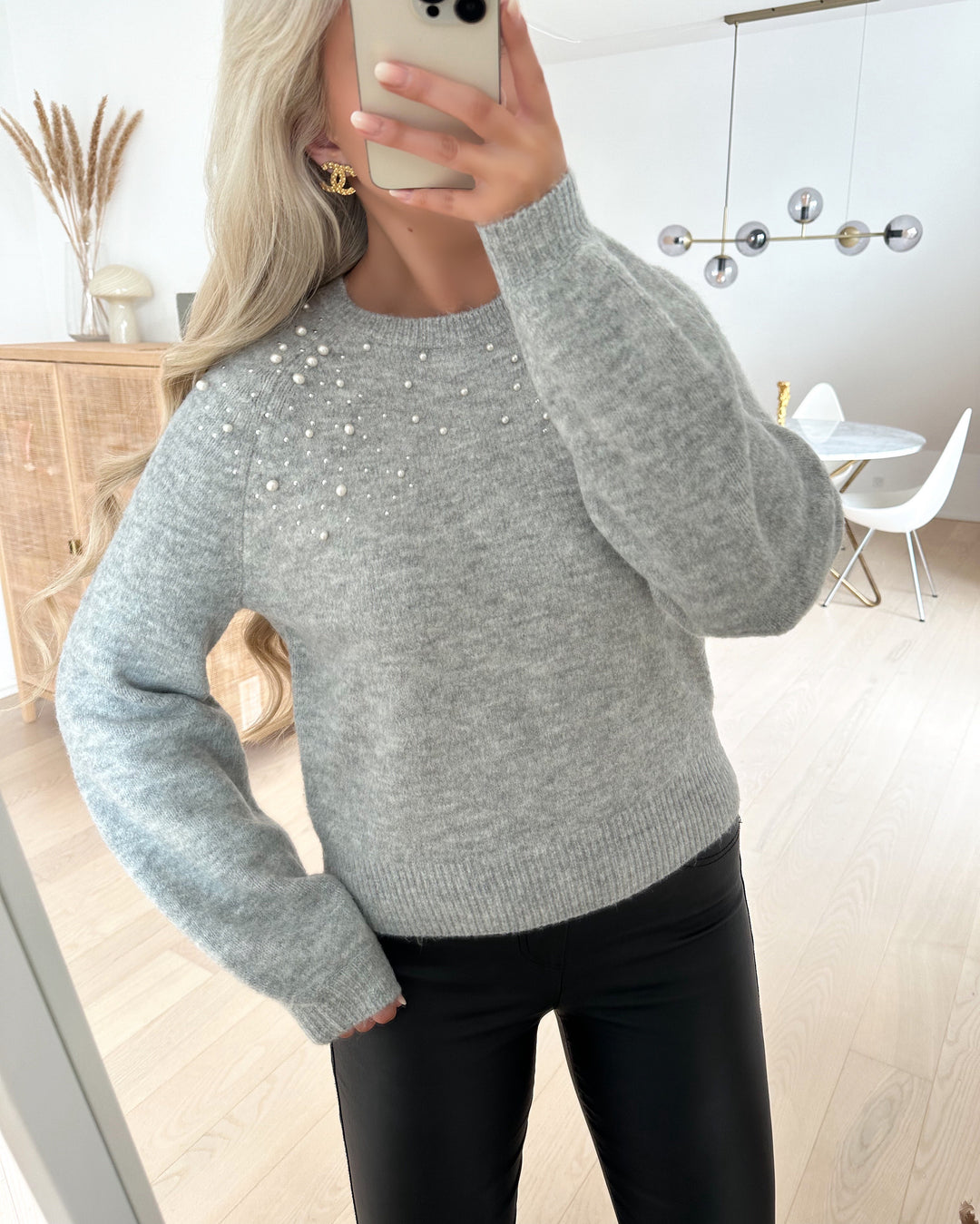 JDY striktrøje pearl raglan pearl knit light grey melange