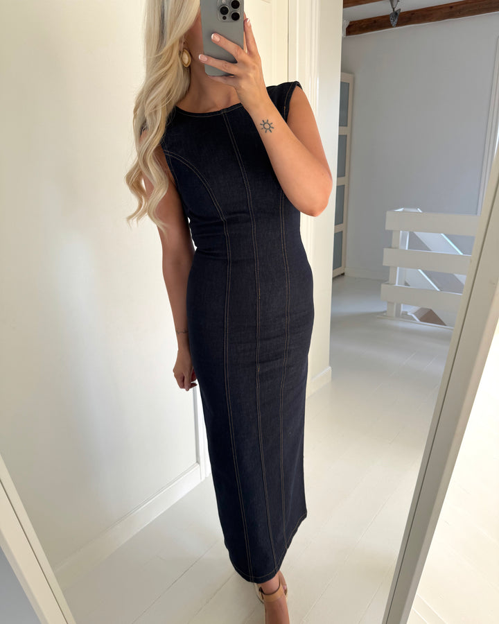 Pieces kjole franna sl long denim dark blue denim