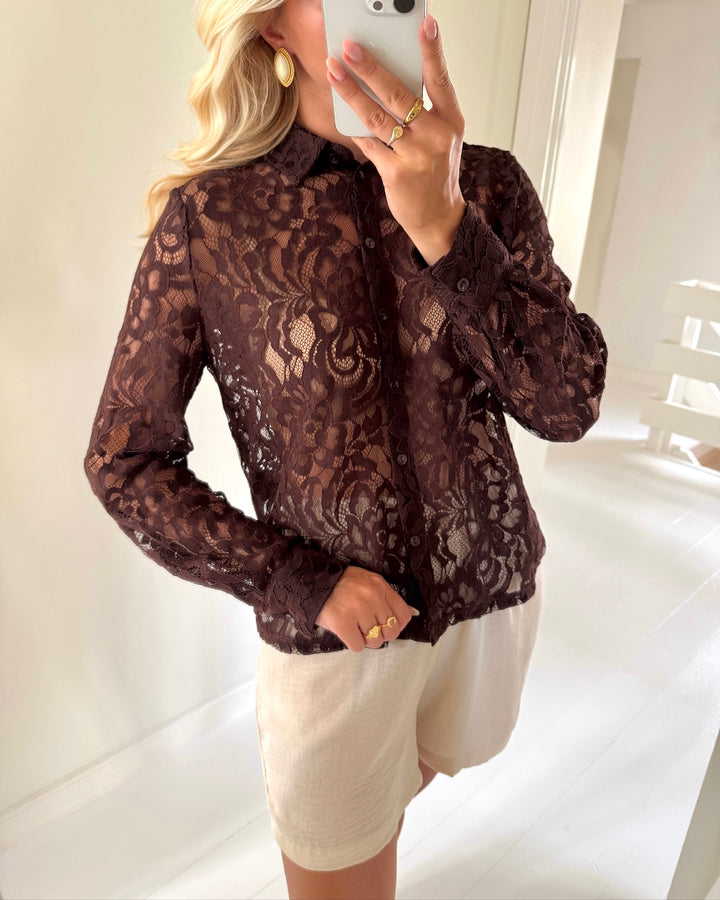 Only skjorte birun ls lace black coffee