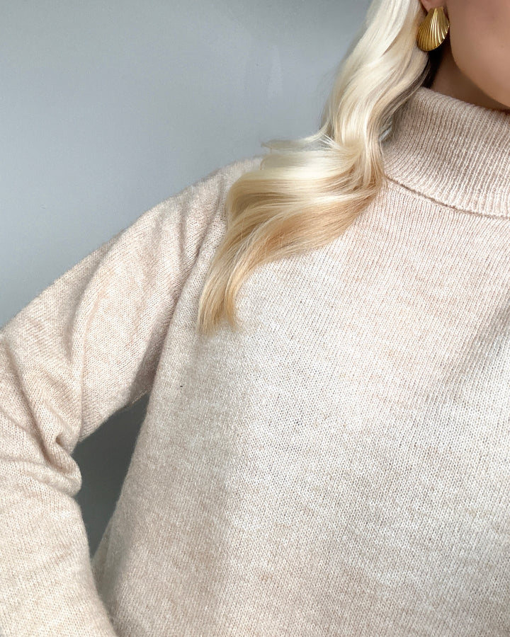 Pieces striktrøje juliana ls rollneck knit white pepper