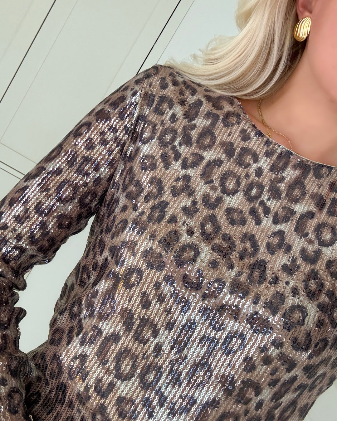 JDY kjole leona sequins ls long brown rice/leo