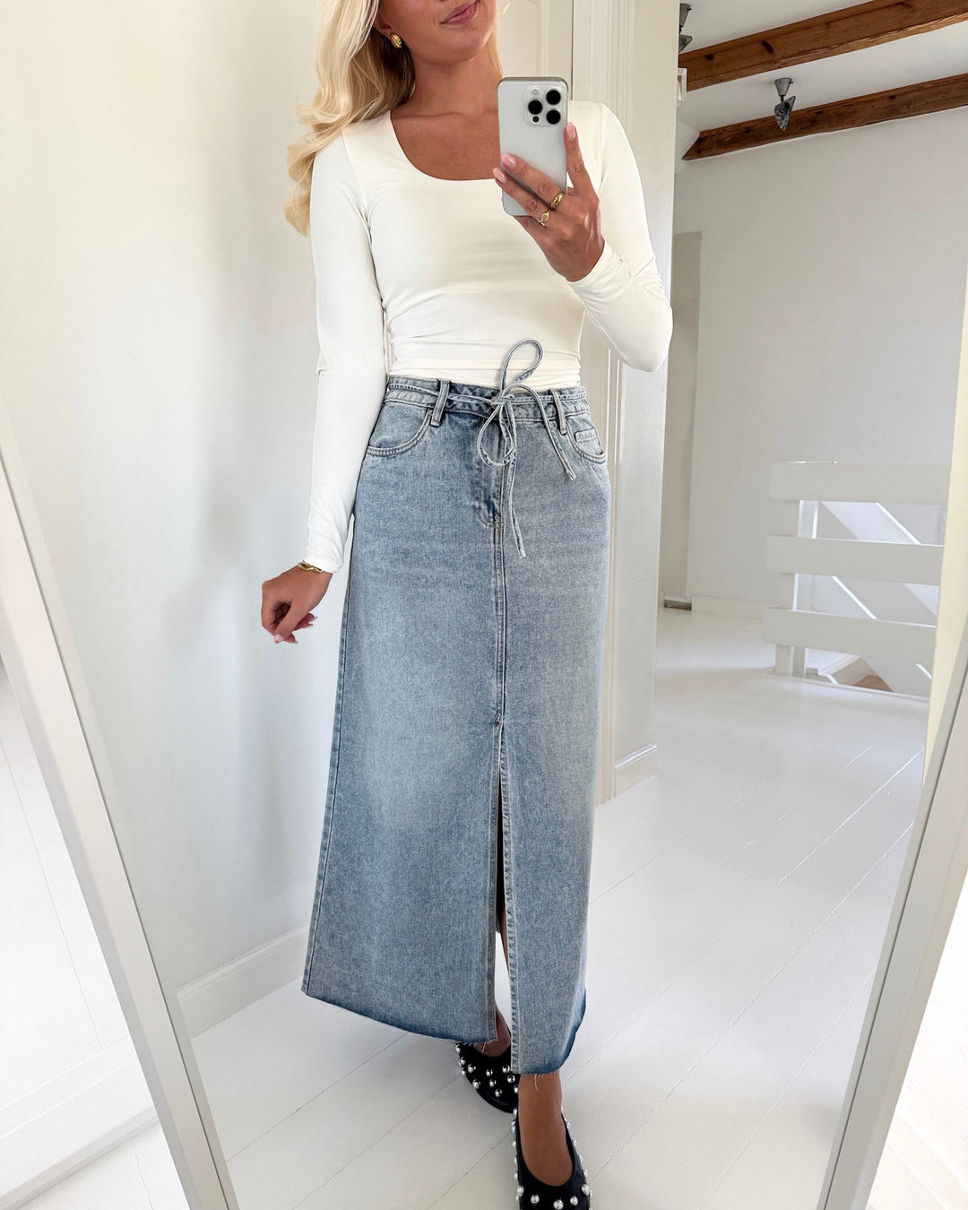 Vero Moda nederdel wien mr long belt light blue denim
