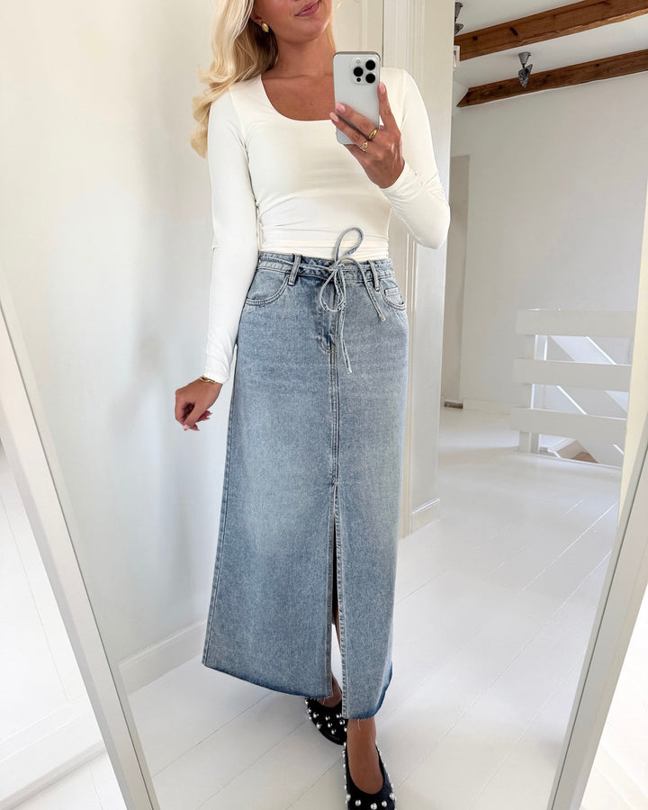 Vero Moda nederdel wien mr long belt light blue denim