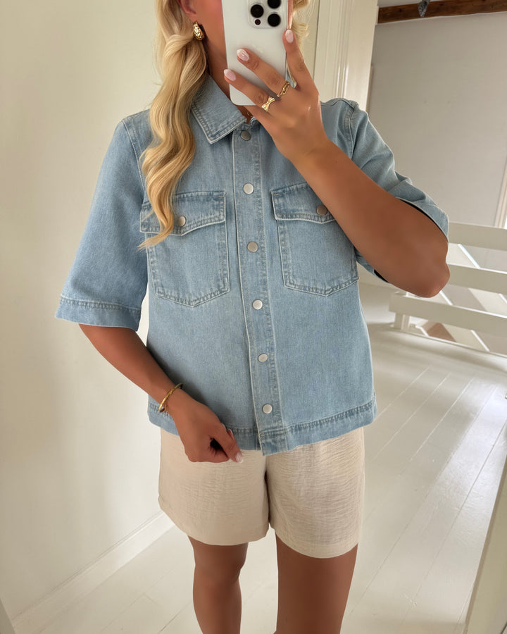Only skjorte belle ss light blue denim