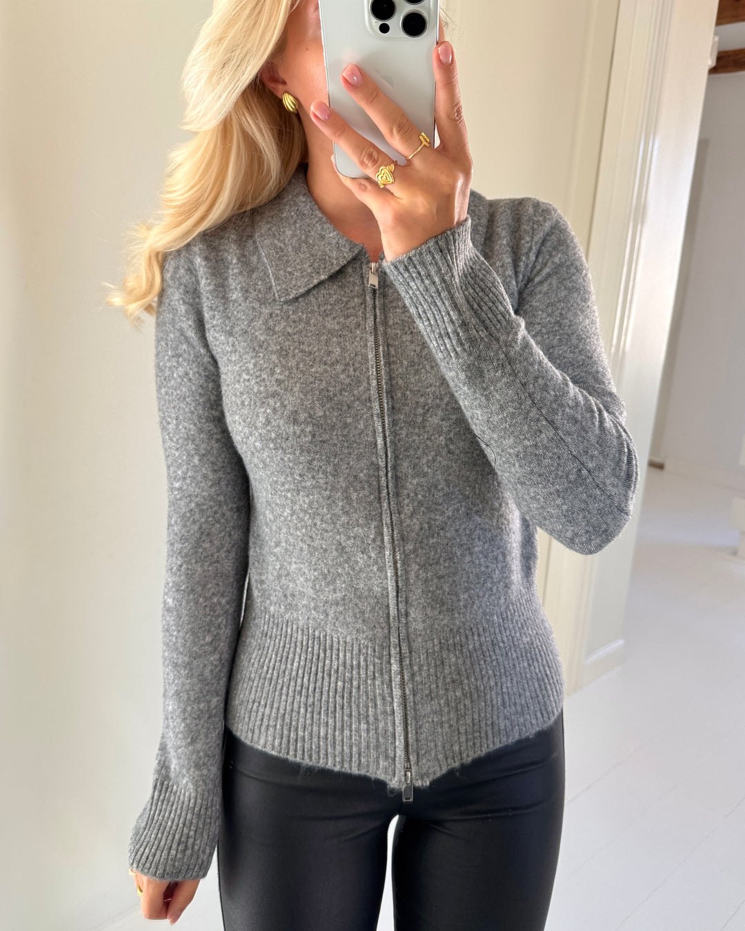 Only cardigan macey knt medium grey melange silver zip