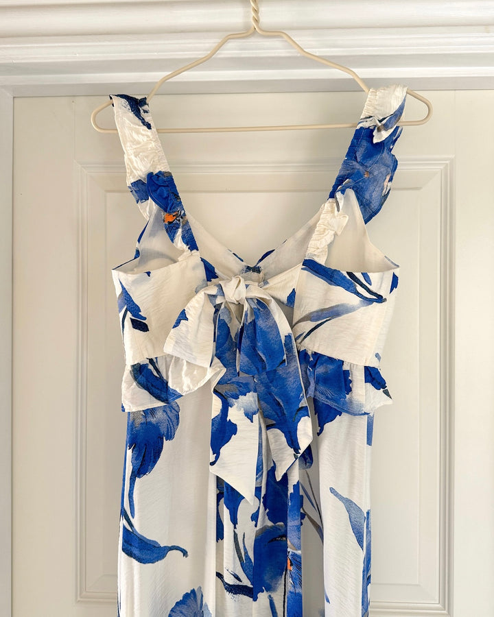 Only kjole hyaci sl frill long bright white big blue