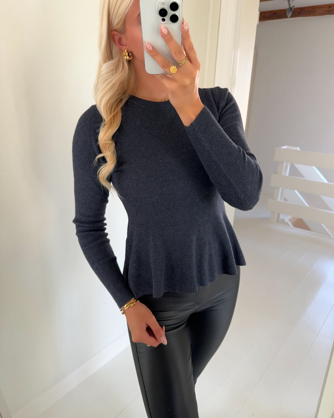 Only trøje coco life ls rib oneck peplum cc knt ombre blue/melange