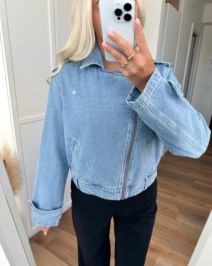 Y.A.S jakke abigail ls denim biker medium blue denim