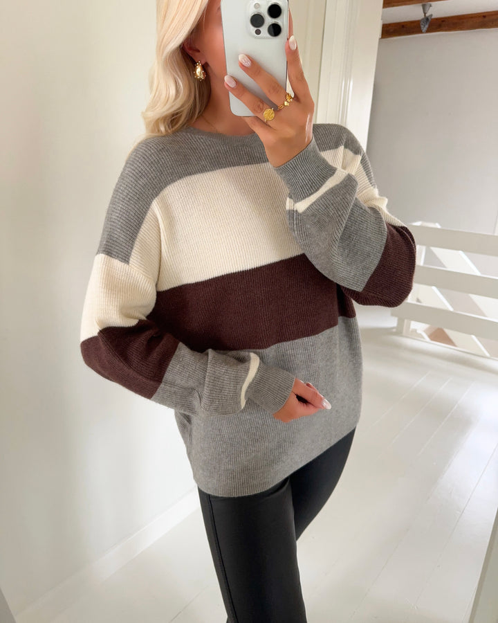 Only sweater atia ls stripe knit medium grey melange/whitecap