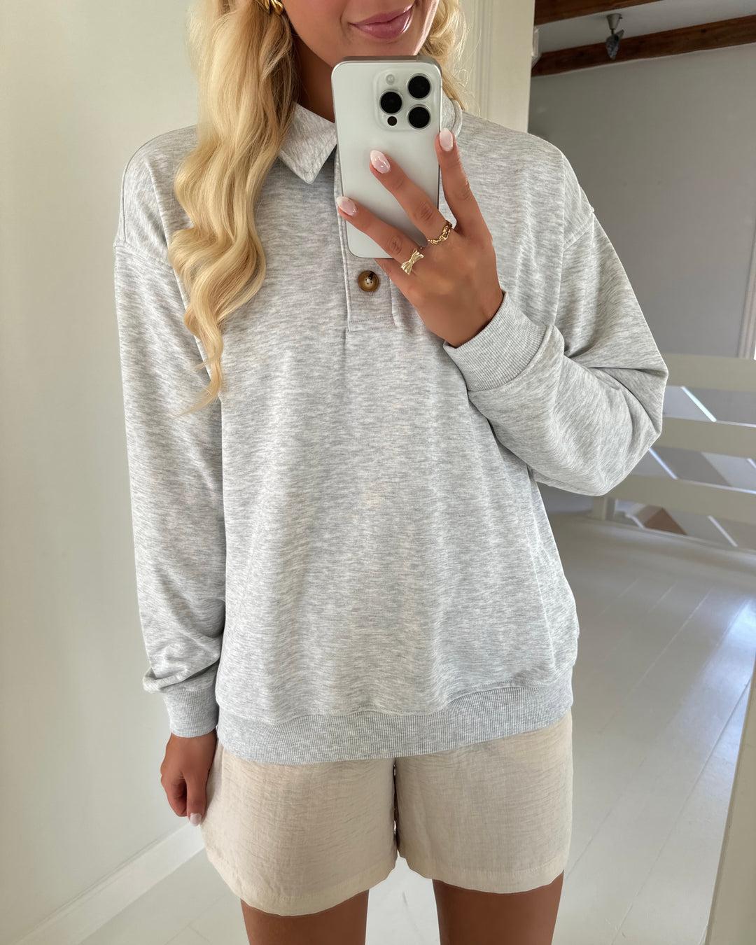 Pieces sweat alina ls polo jers light grey melange