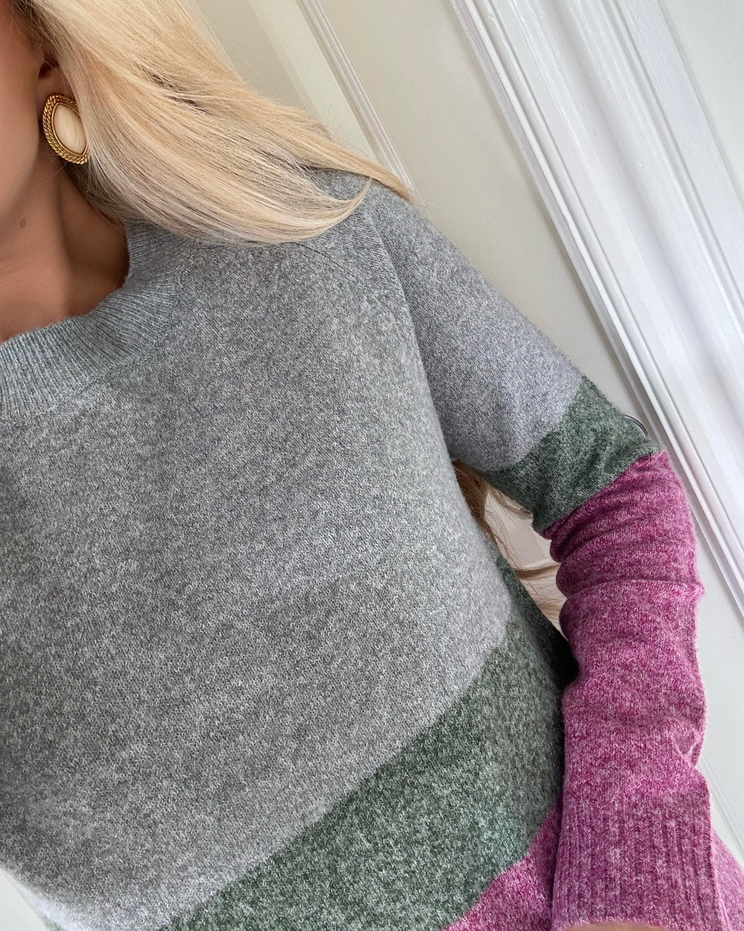Vero Moda striktrøje doffy ls o-neck block light grey/laurel