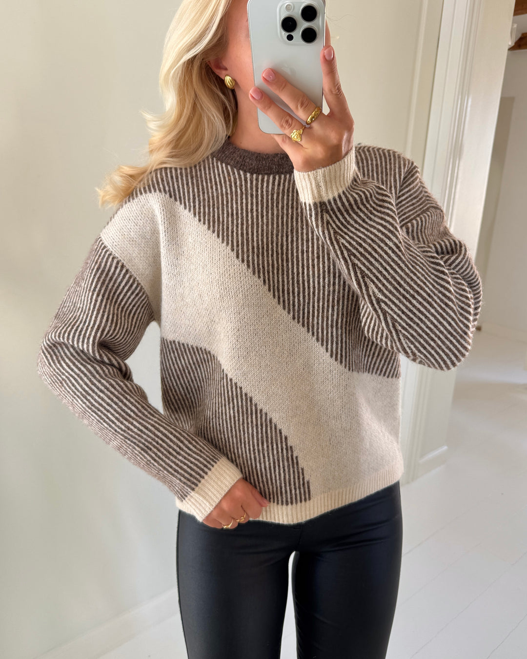 Pieces striktrøje linna o-neck loose knit morel birch